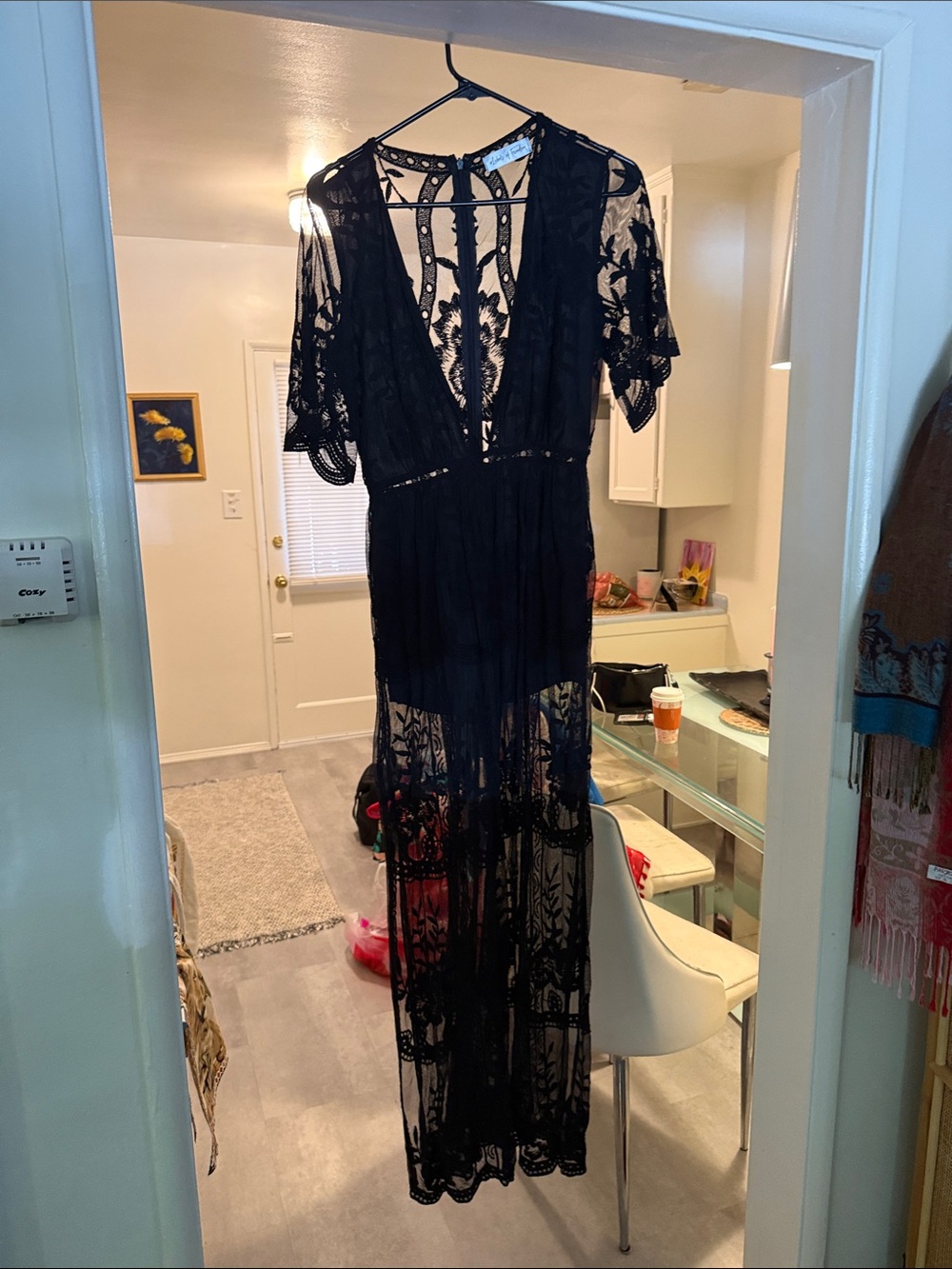 Black Lace Maxi Dress with Sheer Overlay